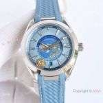 Swiss Grade 1 Replica Omega 75th Anniversary Aqua Terra 150M WorldTimer Cal.8938 Watches in Summer Blue Dial